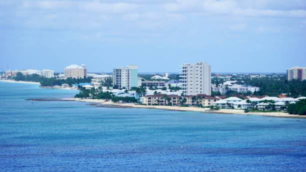 A view of downtown Georgetown from the water. Grand Cayman. Room for copy on bottom of picture