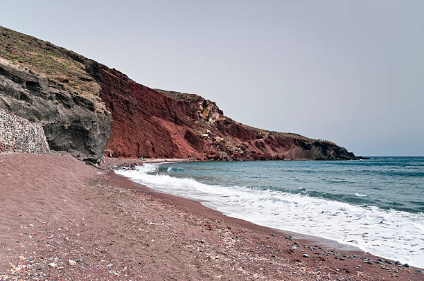 Famous Santorini Red beach with incoming waves