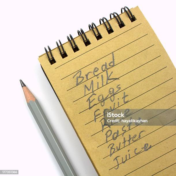 Pencil And Natural Paper Shopping List Stock Photo - Download Image Now - Shopping List, White Background, Note Pad