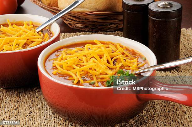 Chili Con Carne Topped With Cheese Stock Photo - Download Image Now - Bean, Beef, Bun - Bread