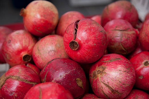 Pomegranates from farmers market at Thanksgiving stock photo
