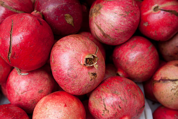 Pomegranates from farmers market at Thanksgiving stock photo