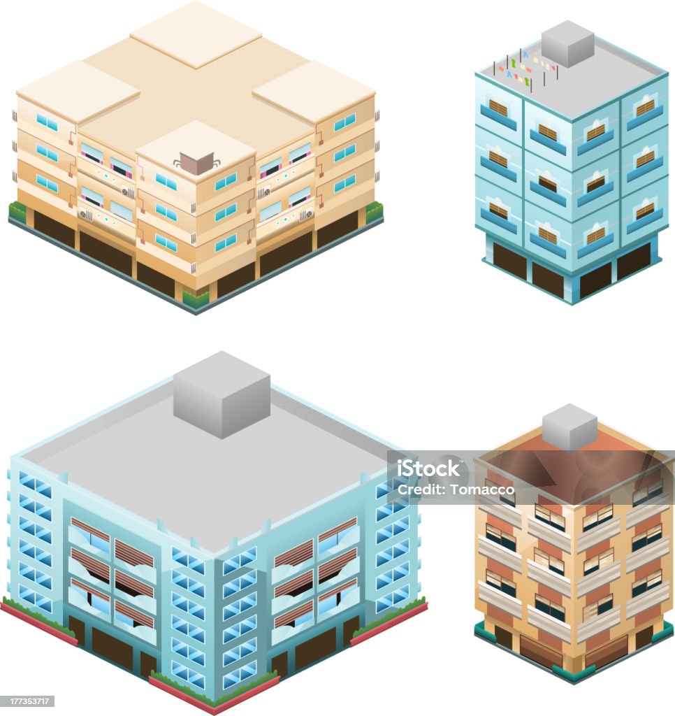 Edifício de apartamento casa construção condo residência Torre Apartamento de Cobertura colecção - Royalty-free Ao Ar Livre arte vetorial