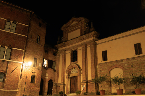 Street of Siena at night, Tuscan town