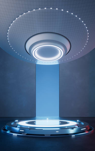 istock Futuristic stage with glowing neon lights, 3d rendering. 1773542715