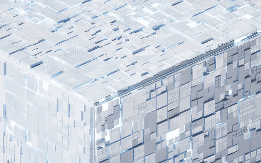 White cube circuit board, 3d rendering. 3D illustration.