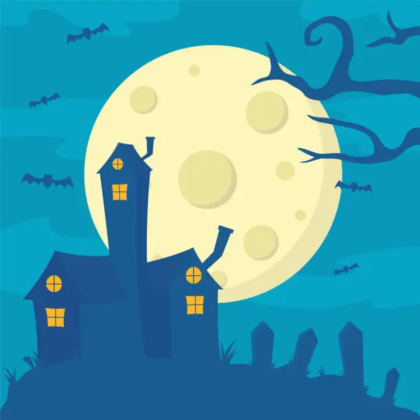 Vector illustration of Spooky house on Halloween night