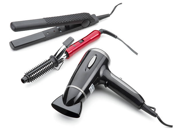 hair equipments "hair tools , hair dryer , curling iron , straightener iron on white background" curling tongs photos stock pictures, royalty-free photos & images