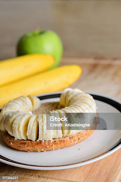 Bagel With Sliced Banana Stock Photo - Download Image Now - Apple - Fruit, Bagel, Banana