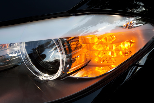 Modern car xenon headlights closeup photo