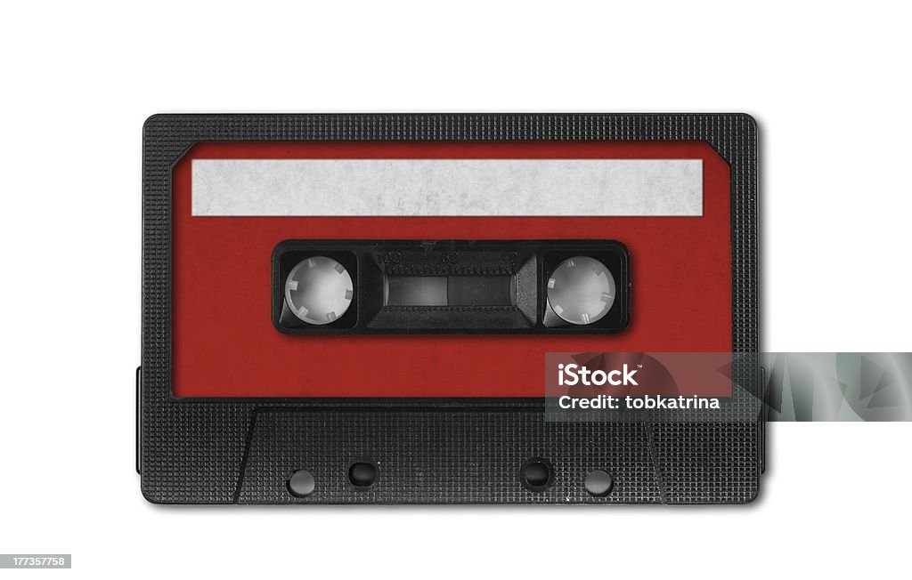 Blank Red Retro Vintage Cassette Tape Old Retro Vintage Audio Cassette Tape Add Your Text 1980-1989 Stock Photo