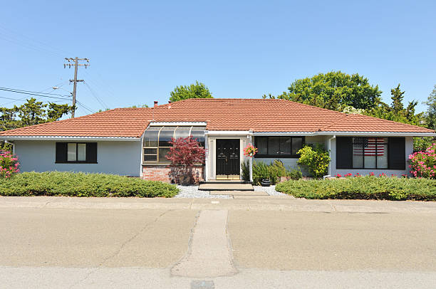 Single story family house with driveway stock photo