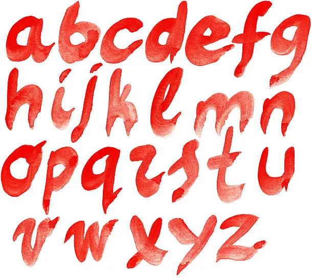 Big size hand painted red watercolor alphabet isolated on white, made myself