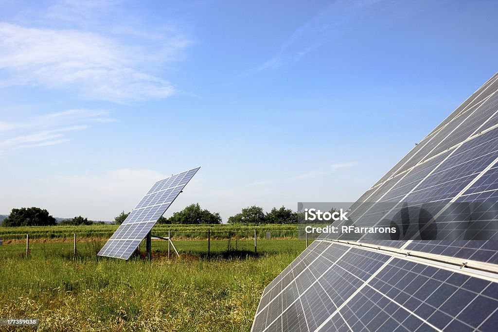 Solar Panels Solar panels against blue sky. Clean Stock Photo