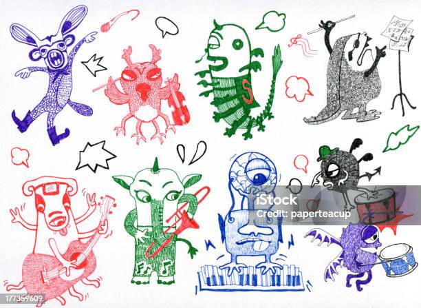 Ilustración de Little Monstruos y más Vectores Libres de Derechos de Alegre - Alegre, Amistad, Animal