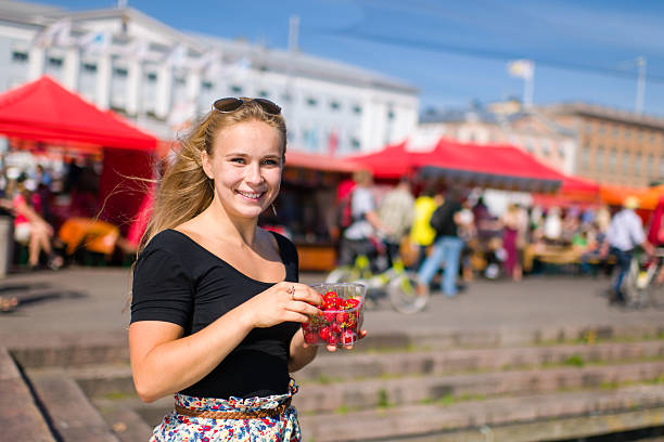 Girl on market stock photo