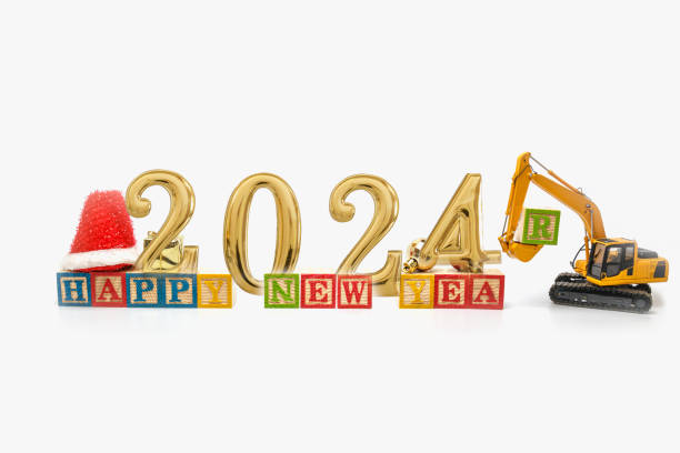 istock Happy new year concept 2024 Holiday celebration with Crawler excavator 1773608092