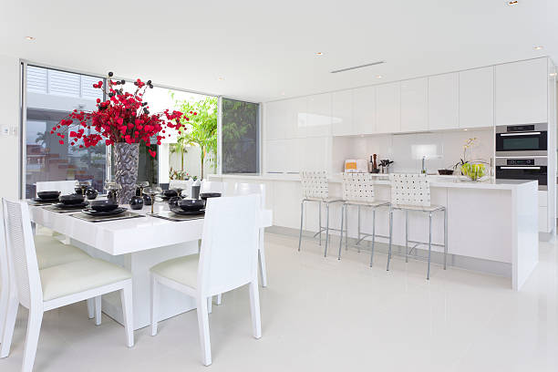 istock Interior shot of white kitchen and dining area 177361285