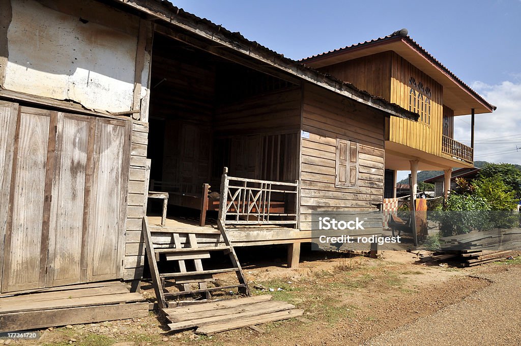 Thailand House Village Outdoor Local Country "Old houses made aaaaof wood, common in rural Thailand." Architectural Feature Stock Photo