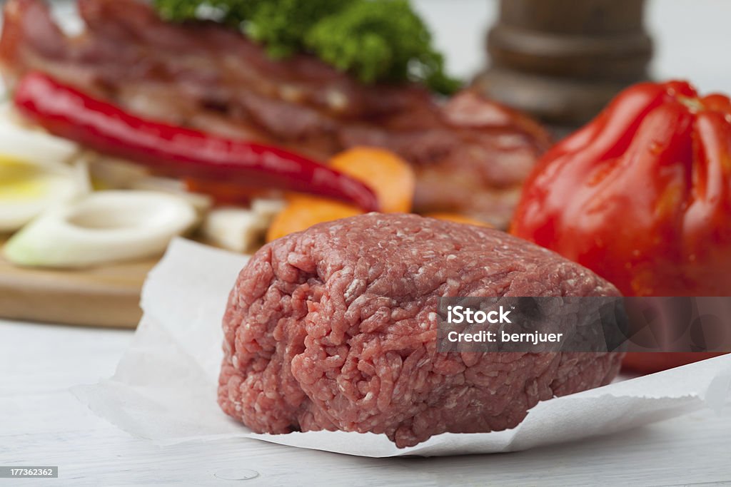 raw minced meat raw minced meat and ingredients Backgrounds Stock Photo