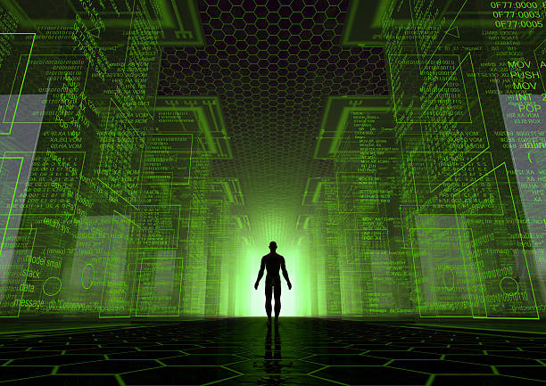 istock Silhouette of a man standing between pillars of information 177363438