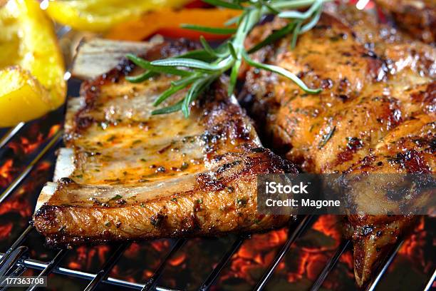 Grilled Pork Ribs Stock Photo - Download Image Now - Barbecue - Meal, Barbecue Grill, Coal