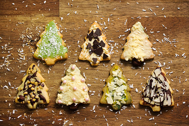 christmas tree cookies stock photo