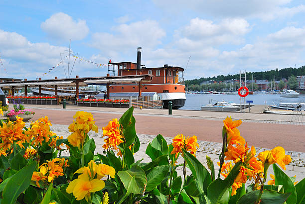 Old ferry at the Djurgården Ferry Terminal on a sunny day in Stockholm, Sweden