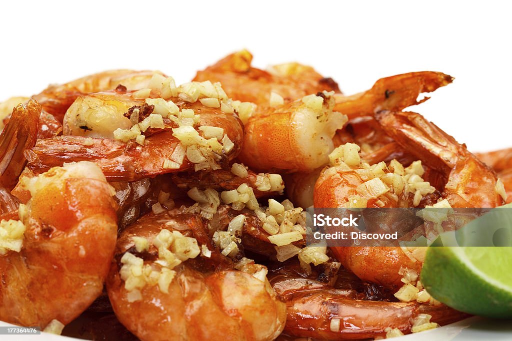 Frito King Prawns servido no prato - Royalty-free Alho Foto de stock