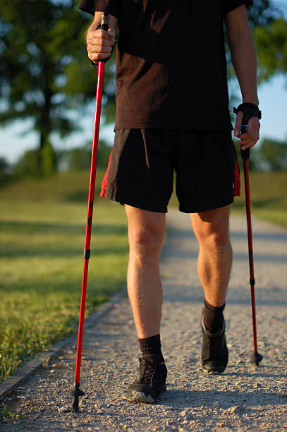 Nordic walking in summer stock photo