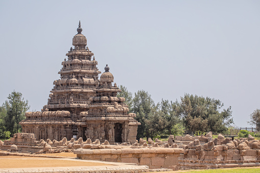 Bright midday a the Shore Temple - Mahabalipuram, outside of Chennai, India