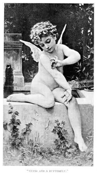 illustrazioni stock, clip art, cartoni animati e icone di tendenza di cupido e farfalla dell'artista francese william-adolphe bouguereau, storia dell'arte e della cultura - victorian style engraved image image created 19th century animal