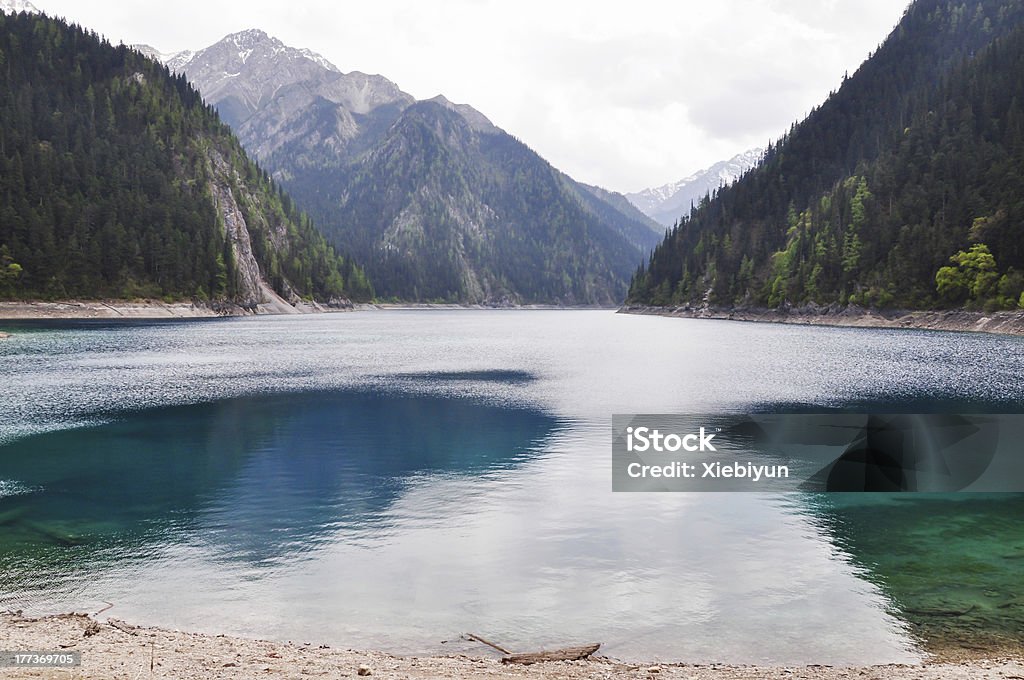 Long Lake es azul oscuro en Jiuzhaigou, China. - Foto de stock de Agua libre de derechos