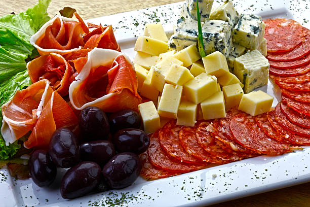 istock Salad of parma ham, olives and cheese 177370118
