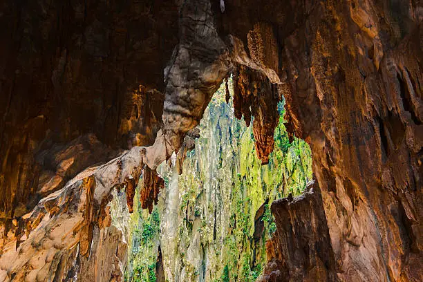 "Wall of Batu Cave at Kuala-Lumpur, Malaysia. Cave temple and Hindu shrine."
