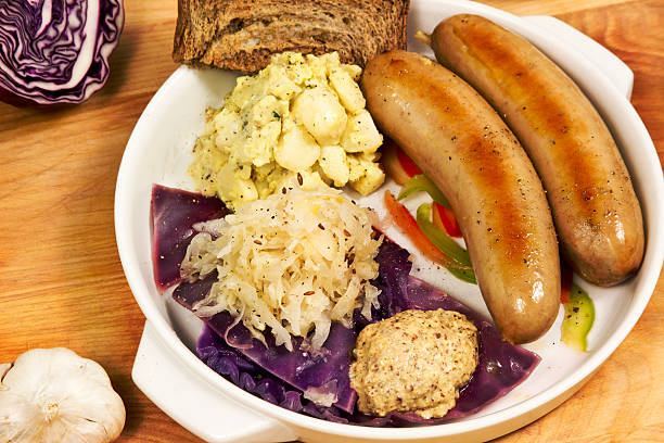 Traditional German Bratwurst Meal stock photo