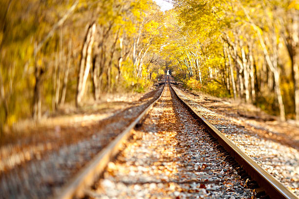 View down train tracks stock photo