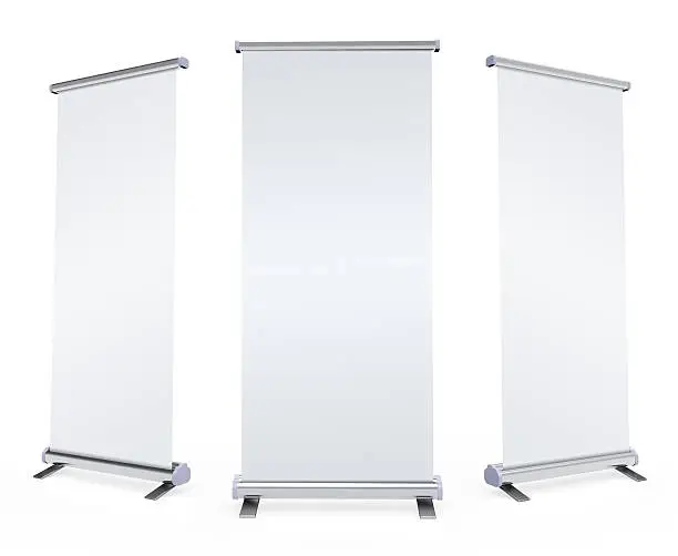 Blank roll up banner display on white background