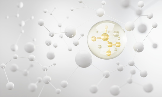 Cosmetic oil with molecule, Essence Liquid or whitening serum 3d rendering.