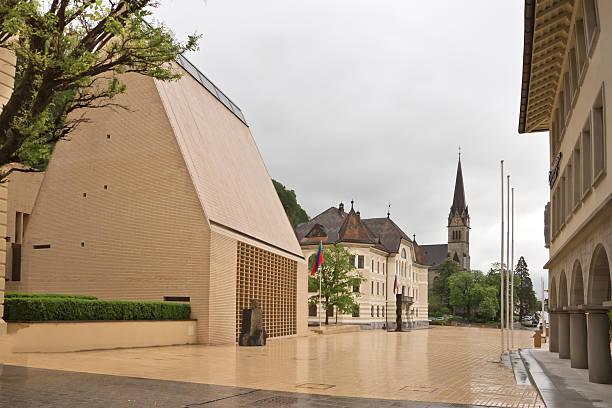 The building of parliaments of Liechtenstein on the main square.  Vaduz. Europe.