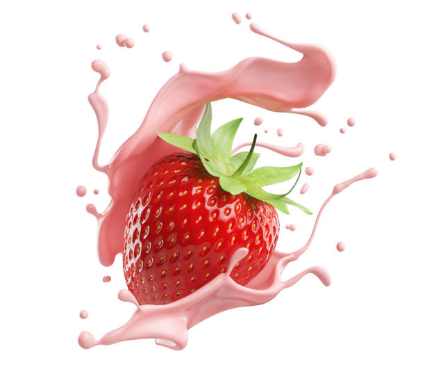 istock milk or yogurt splash with strawberries isolated on white background. 1773726553