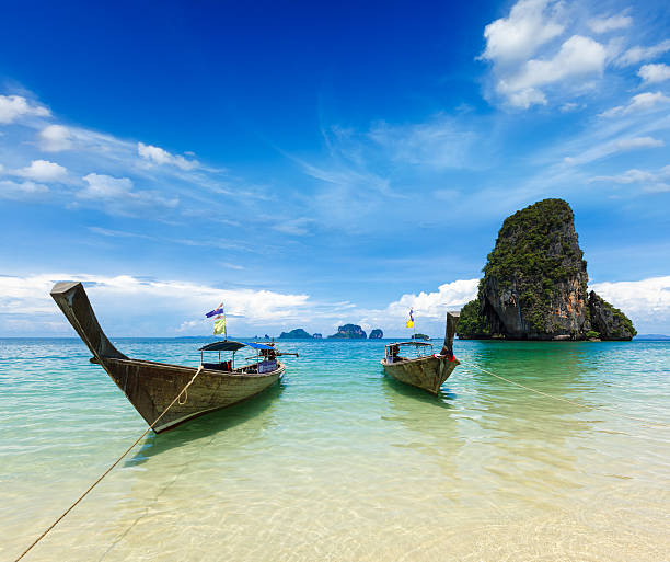 istock Long tail boats on beach, Thailand 177372730