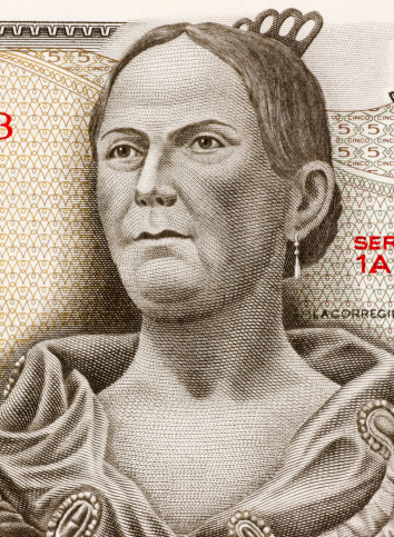 Josefa Ortiz de Dominguez (1773-1829) on 5 Pesos 1971 Banknote from Mexico. Insurgent and supporter of the Mexican war of independence against Spain. Less than 30% of the banknote is visible.