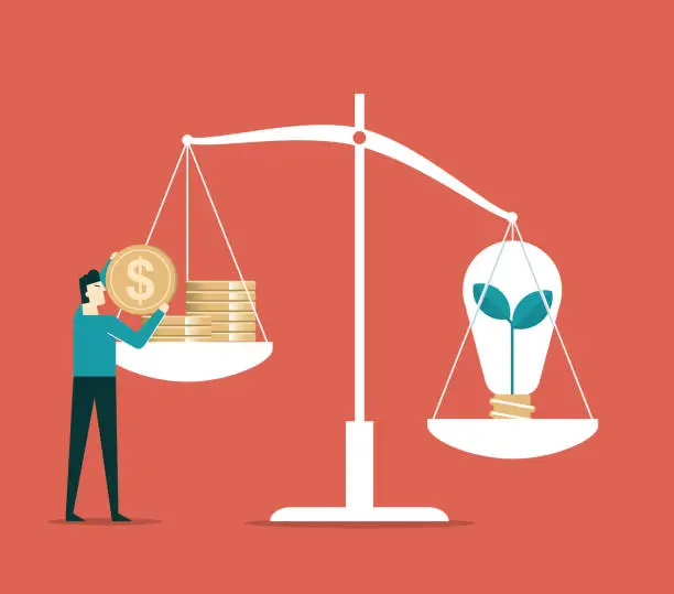 Vector illustration of Ecology law and costs balance