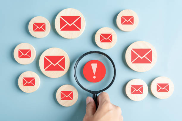 istock Alert Email inbox and spam virus with warning caution for notification on internet letter security protect, junk and trash mail and compromised information. 1773747709