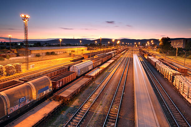 istock Freight Trains and Railways at dusk - Cargo transportation 177374779