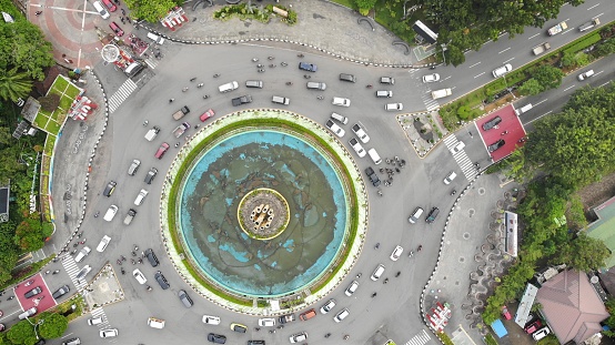 Aerial View of Tugu Digulis. Tugu Digulis is one of the historical monuments in Pontianak, West Kalimantan. This monument commemorates the struggle, Picture of Pontianak's Landmark, Tugu Digulis (Digulis Monument), located in the middle of Pontianak