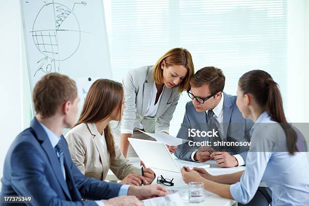 Men And Women In A Business Meeting Stock Photo - Download Image Now - Adult, Asking, Brainstorming