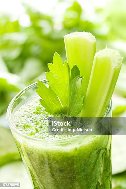 Photograph Of Green Smoothie With Celery Stock Photo - Download Image Now - Blended Drink, Celery, Close-up