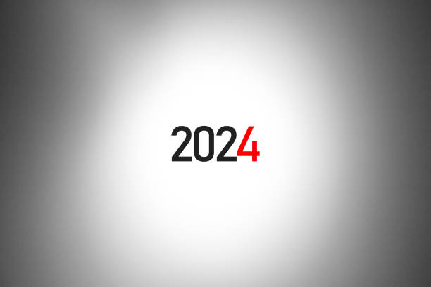 2024 番号、テキスト、影付きの白い背景。2024年のスタート、計画、目標。2024年のコンセプト。